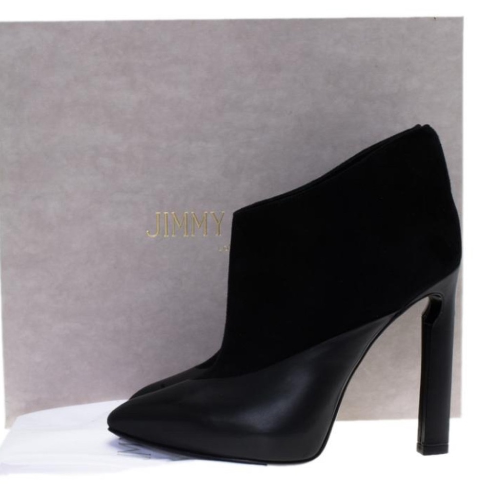 Jimmy Choo Black Leather and Suede Diad Ankle Boots Size 38.5